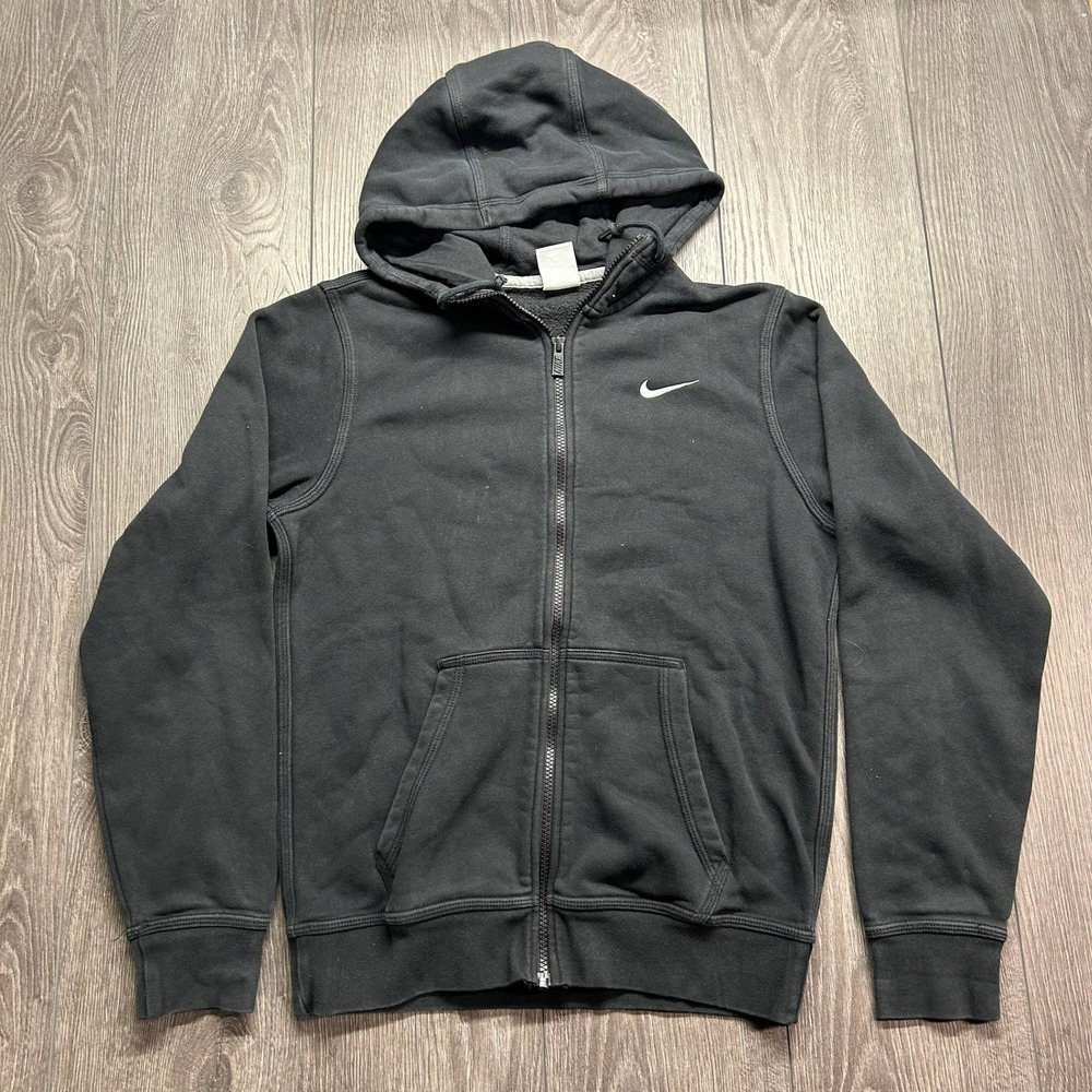 Nike Mens Full Zip Hoodie Black Fleece Small Swoosh Logo Sweatshirt Gym